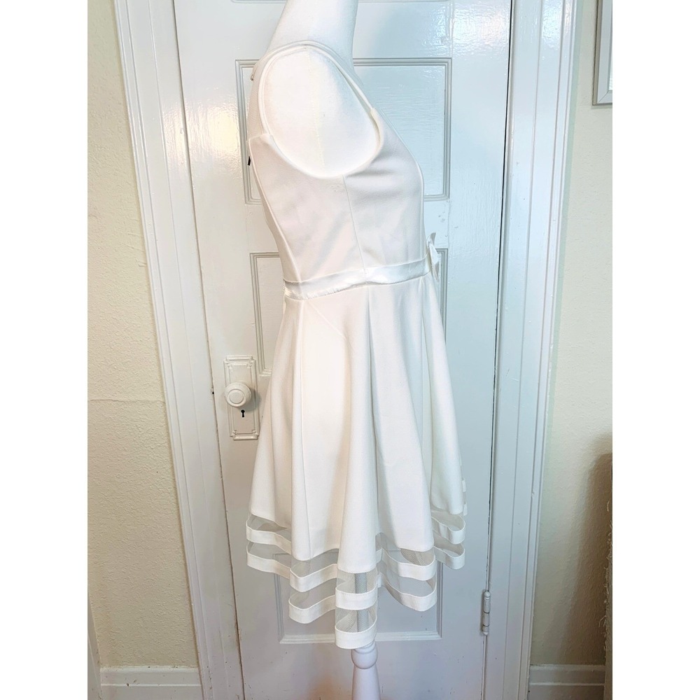 Calvin Klein Fit and Flare Sleeveless White Dress Mesh Bachelorette / Size 10-12 - Picture 3 of 16